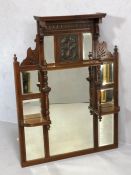 Over mantel mirror / shelving, with Art Nouveau copper detailing, approx 79cm x 111cm