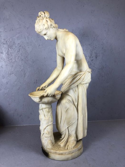 Large carved marble/ Alabaster figure a semi-nude female standing on a circular plinth with a richly - Image 4 of 17
