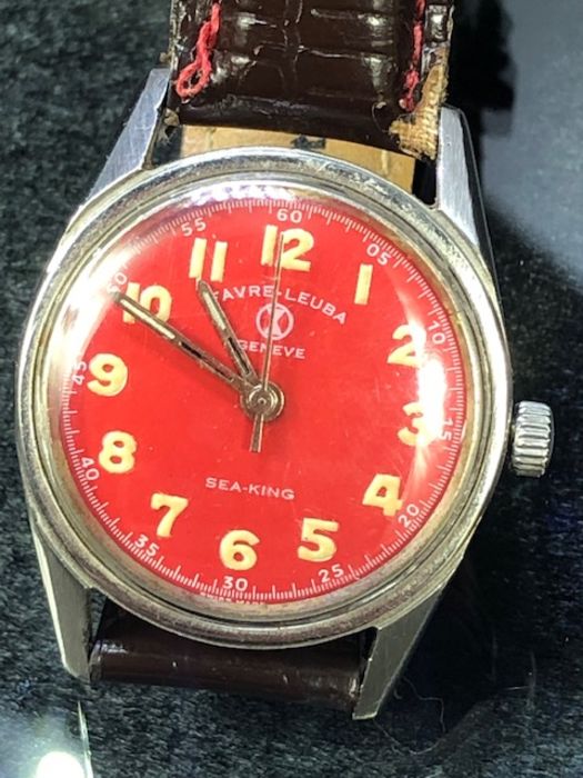 Red faced stainless steel Favre Leuba wristwatch SEA-KING, on leather strap - Image 5 of 5