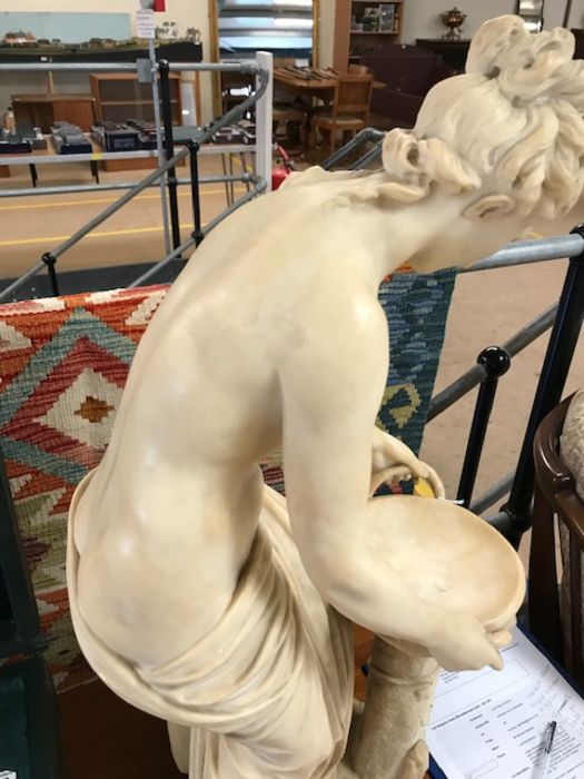 Large carved marble/ Alabaster figure a semi-nude female standing on a circular plinth with a richly - Image 15 of 17