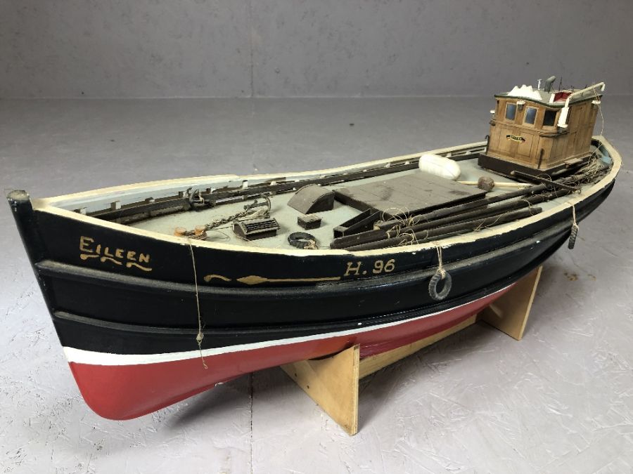 Scale wooden model of the fishing boat 'Eileen', on cradled stand, approx 75cm in length (A/F) - Image 2 of 5