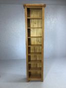 Modern oak tall shelving unit, approx 44cm x 21cm x 193cm tall