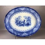 Royal Doulton ceramic blue and white meat plate of rounded rectangular form, decorated in underglaze