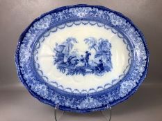 Royal Doulton ceramic blue and white meat plate of rounded rectangular form, decorated in underglaze