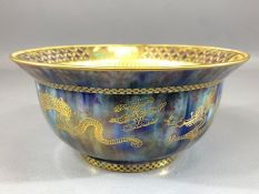 Wedgwood Porcelain Dragon Lustre Bowl, of circular form with outcurved rim, the interior against a