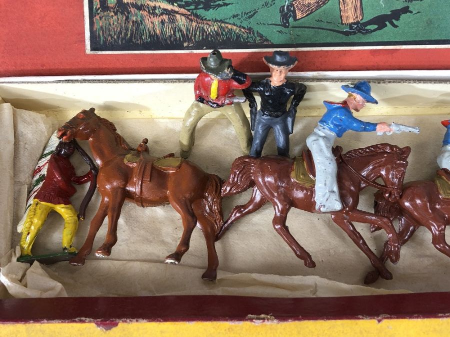 Vintage Toys W Britains No 179 mounted Cowboys and John Hill & Co Cowboy Indian set C12 - Image 6 of 9