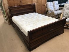 Mahogany king size sleigh bed, complete with mattress, approx 5ft wide