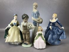 Collection of five figurines: Royal Doulton 'Elegance', 'Fragrance 'and 'Penny', a Nao figure of a