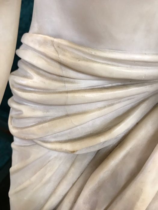Large carved marble/ Alabaster figure a semi-nude female standing on a circular plinth with a richly - Image 13 of 17
