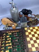 Collection of antiques / vintage curios to include a set of postal scales, a pair of cased Vesper