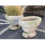 Pair of oval planters on bases, approx 45cm wide