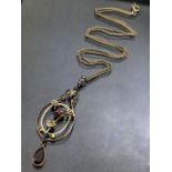 Renaissance Revival gem set of 9ct Gold Pendant set with Amethyst and seed pearls on a 9ct Gold