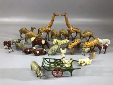 Collection of vintage lead animals, zoo and farm, to include camels, giraffe, tiger, leopard, zebra,