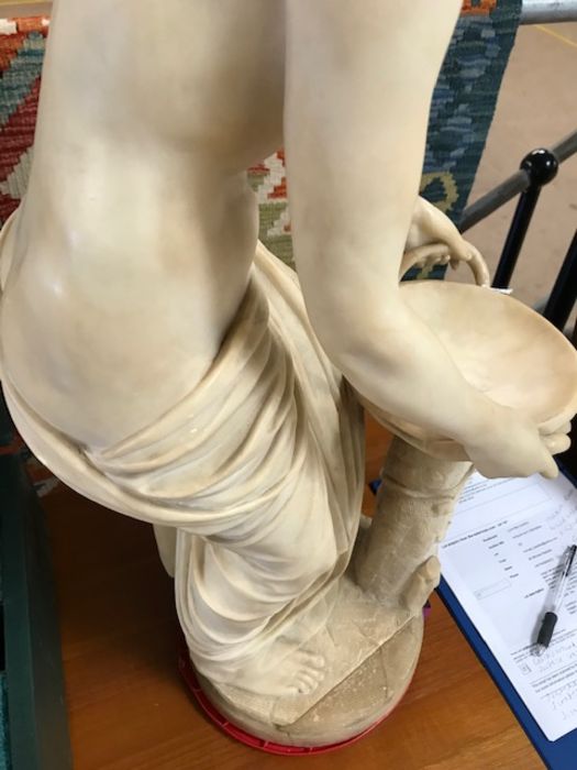 Large carved marble/ Alabaster figure a semi-nude female standing on a circular plinth with a richly - Image 16 of 17