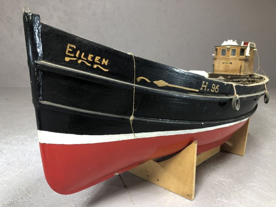 Scale wooden model of the fishing boat 'Eileen', on cradled stand, approx 75cm in length (A/F) - Image 3 of 5