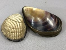 Two shell snuff boxes possibly Georgian one with silver mounts the other with Brass mounts