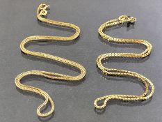 Two 9ct Gold necklaces one of box link design approx 36cm and 42cm long total weight approx 5.2g