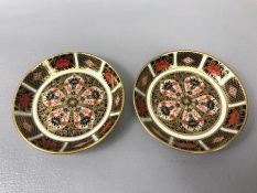 Pair of Royal Crown Derby Imari pin / trinket dishes, 1128 pattern, each approx 11cm in diameter