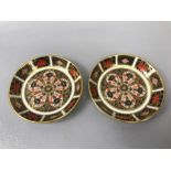 Pair of Royal Crown Derby Imari pin / trinket dishes, 1128 pattern, each approx 11cm in diameter