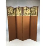 Four fold screen / room divider with applied tapestry scene