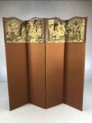 Four fold screen / room divider with applied tapestry scene