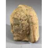 Moulded ceramic / pottery votive depicting a bisected male head, general surface wear and chips