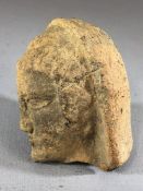 Moulded ceramic / pottery votive depicting a bisected male head, general surface wear and chips