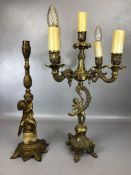 Two ornate brass table lamps (A/F), the largest approx 54cm tall