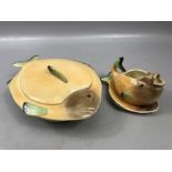 Shorter and Son fish ceramics to include lidded serving dish and sauce boat with saucer