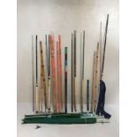 Good Collection of approx 11 fishing rods to include split cane rods, telescopic rods and fishing