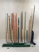 Good Collection of approx 11 fishing rods to include split cane rods, telescopic rods and fishing
