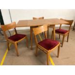 Mid Century G-Plan extending dining table with four matching chairs, table approx 138cm x 76cm x