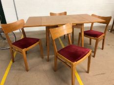 Mid Century G-Plan extending dining table with four matching chairs, table approx 138cm x 76cm x