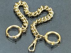 9ct Gold chain with clasp and two large circular hoops approx 22cm in length and 30.3g