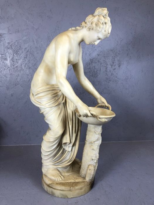 Large carved marble/ Alabaster figure a semi-nude female standing on a circular plinth with a richly - Image 6 of 17