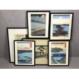 Collection of four framed UTAGAWA HIROSHIGE prints, each approx 22cm x 32cm AND TWO FURTHER PRINTS