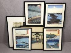 Collection of four framed UTAGAWA HIROSHIGE prints, each approx 22cm x 32cm AND TWO FURTHER PRINTS