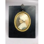 Miniature of a woman's head, image approx 6.5cm x 5cm, inscribed to back 'My Mother's Picture',