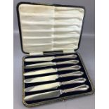 Boxed set of Hallmarked silver handled knives Sheffield by maker John Sanderson
