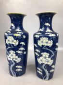 Pair of blue and white Chinese vases depicting chrysanthemums, blue double circle mark to bases,