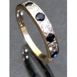 Half Eternity sapphire and diamond 9ct fully hallmarked gold ring size 'M'