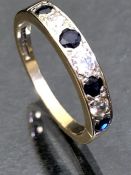 Half Eternity sapphire and diamond 9ct fully hallmarked gold ring size 'M'