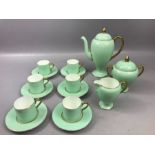 Wedgwood mint green and gilt coffee set, pattern 5198, to include six coffee cans and saucers,