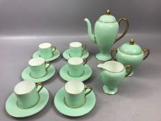 Wedgwood mint green and gilt coffee set, pattern 5198, to include six coffee cans and saucers,