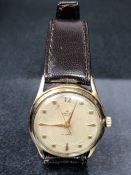 9ct Gold cased wristwatch by maker SMITHS DELUX, 17 jewels silver dial with Gold batons and hands (