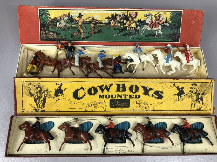 Vintage Toys W Britains No 179 mounted Cowboys and John Hill & Co Cowboy Indian set C12