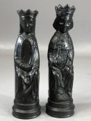Two Wedgwood black Basalt chess pieces: King and Queen, the largest approx 14cm in height