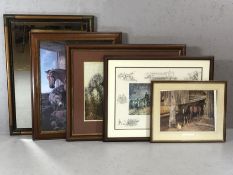 Interiors items: collection of framed equine prints and a modern framed mirror