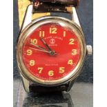 Red faced stainless steel Favre Leuba wristwatch SEA-KING, on leather strap