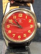 Red faced stainless steel Favre Leuba wristwatch SEA-KING, on leather strap